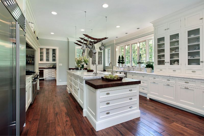 contemporary kitchen with white cabinets